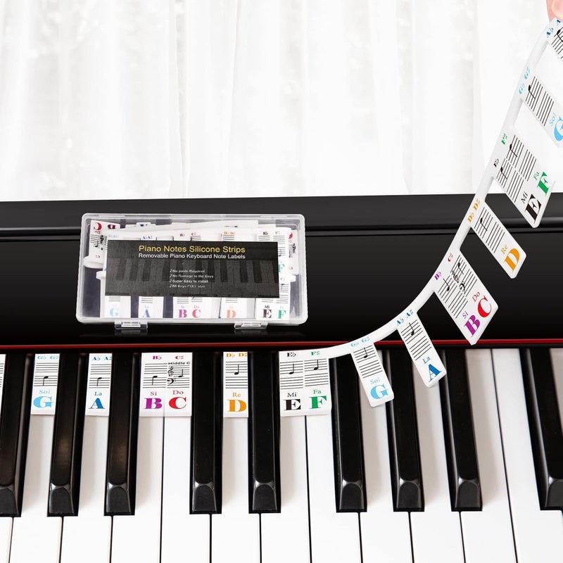 Eison Removable Piano Keyboard Note Labels Piano Keyboard Stickers for Beginner Silicone Piano Notes Guide for Learning, 88-Key Full Size, No Need Stickers, Reusable and Comes with Box（Colorful） - Image 1